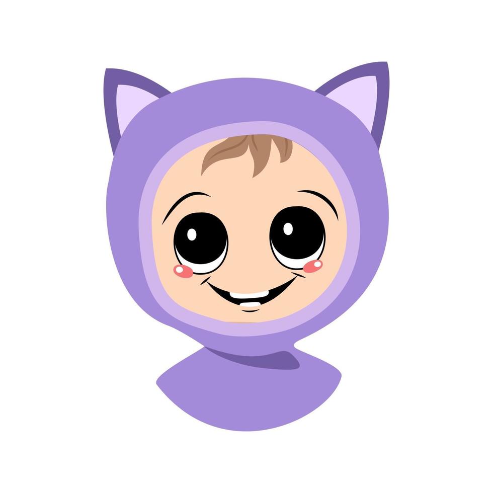 avatar de un niño con ojos grandes y una amplia sonrisa en un sombrero de gato vector