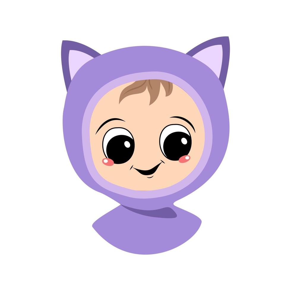 Avatar of a child with big eyes and a wide smile in a cat hat vector