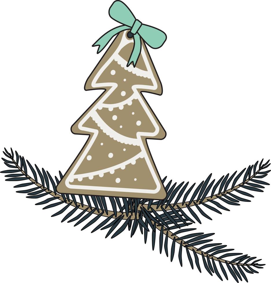 New Year gingerbread with fir shaped and Christmas tree branch vector