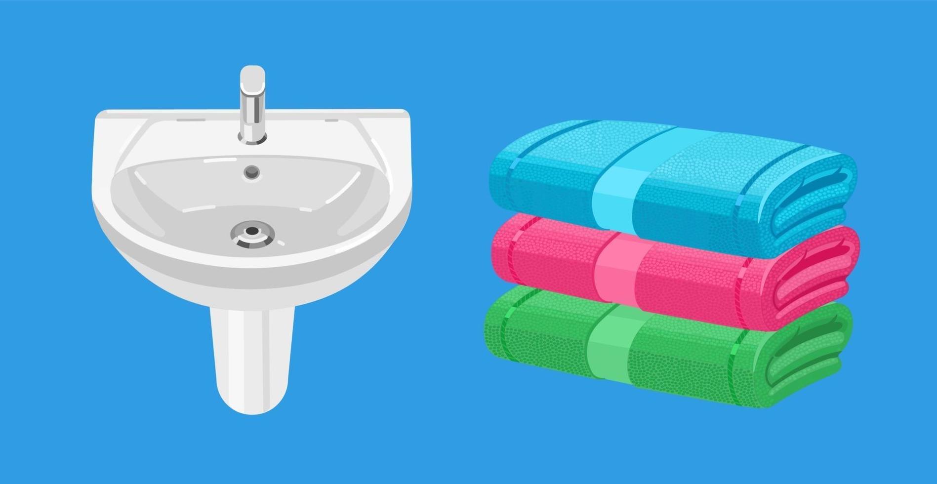 Sink and towels isolated on background. vector