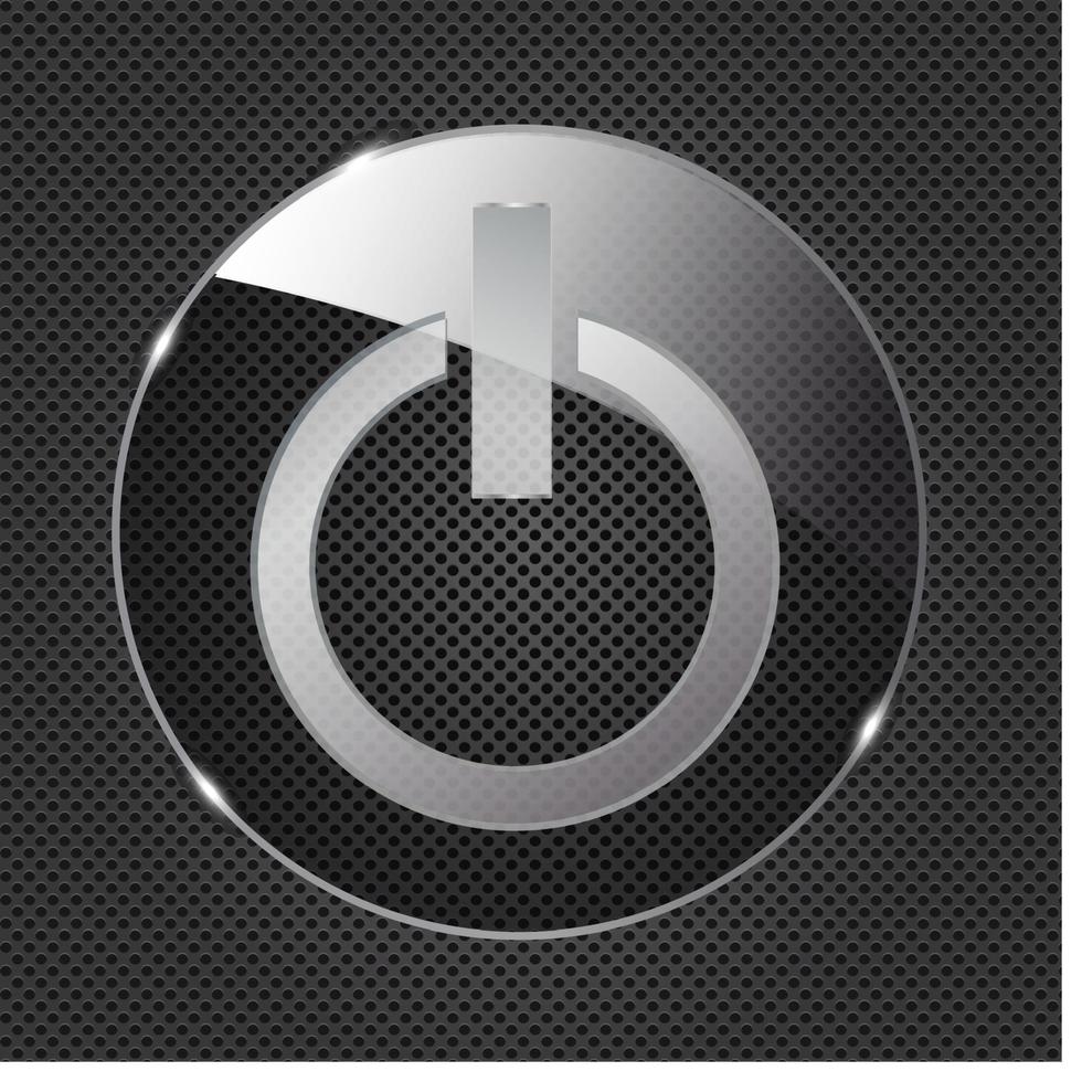 Glass power button icon on metal background. Vector illustration