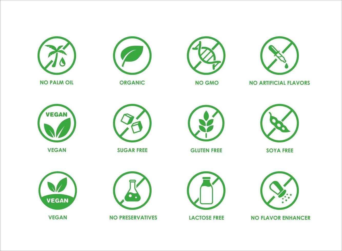 paquete de iconos de productos de dieta libre de alérgenos saludables naturales vector