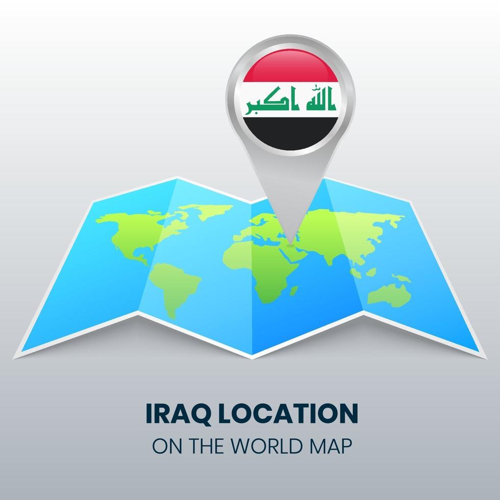 icono de ubicación de irak en el mapa mundial, icono de pin redondo de irak vector