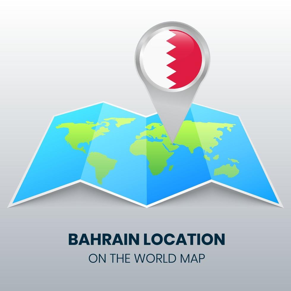icono de ubicación de bahrein en el mapa mundial, icono de pin redondo de bahrein vector