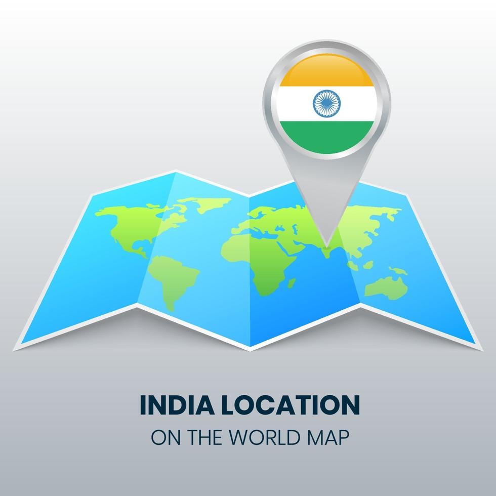 Location icon of India on the world map, Round pin icon of India vector