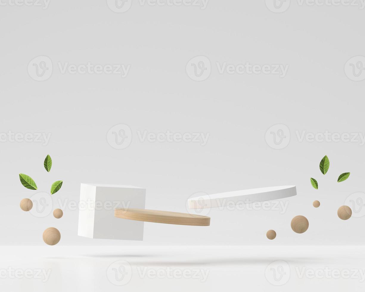 Abstract White And Wooden Podium For Product Display 3D Rendering photo