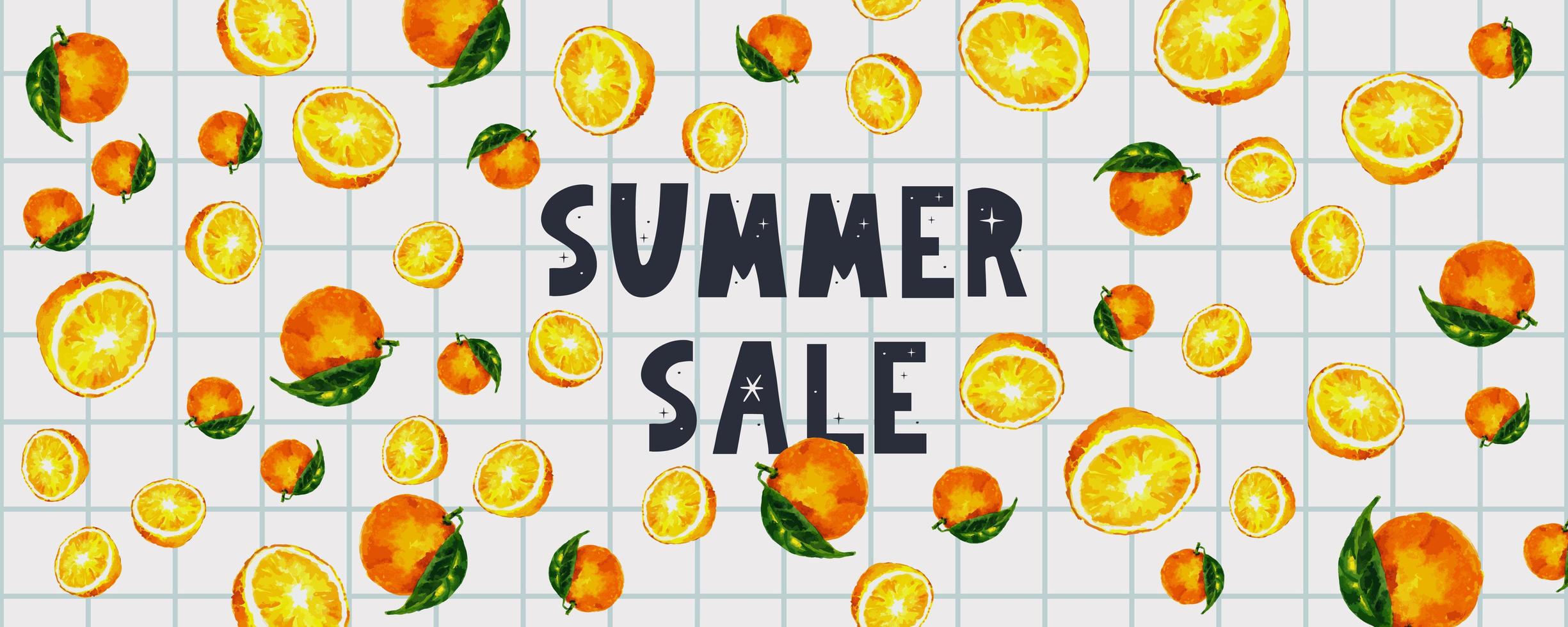 Banner de venta de verano con vector de letra naranja de frutas