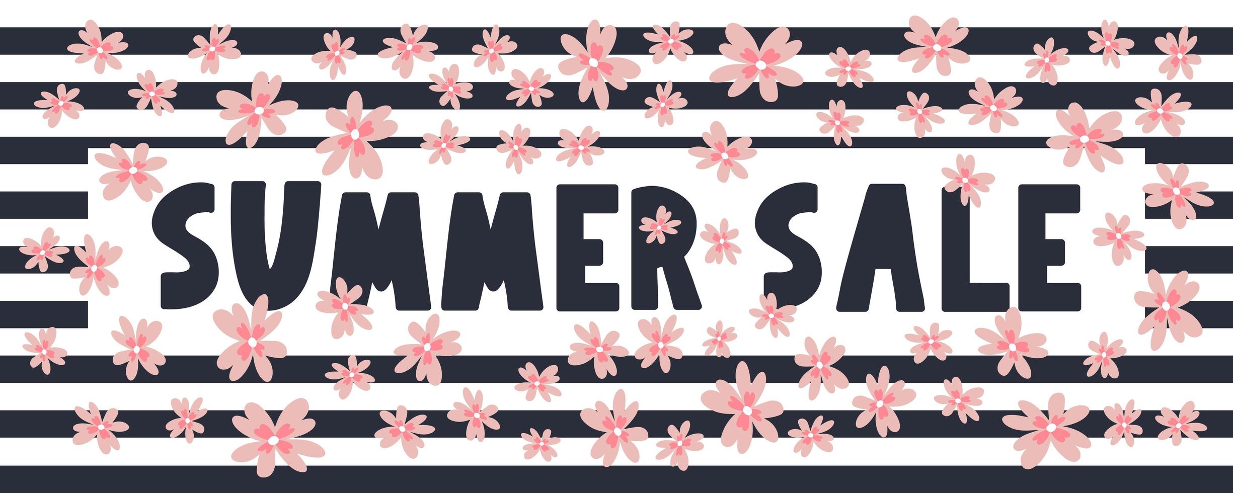 Banner de venta de verano con vector de letra de flores