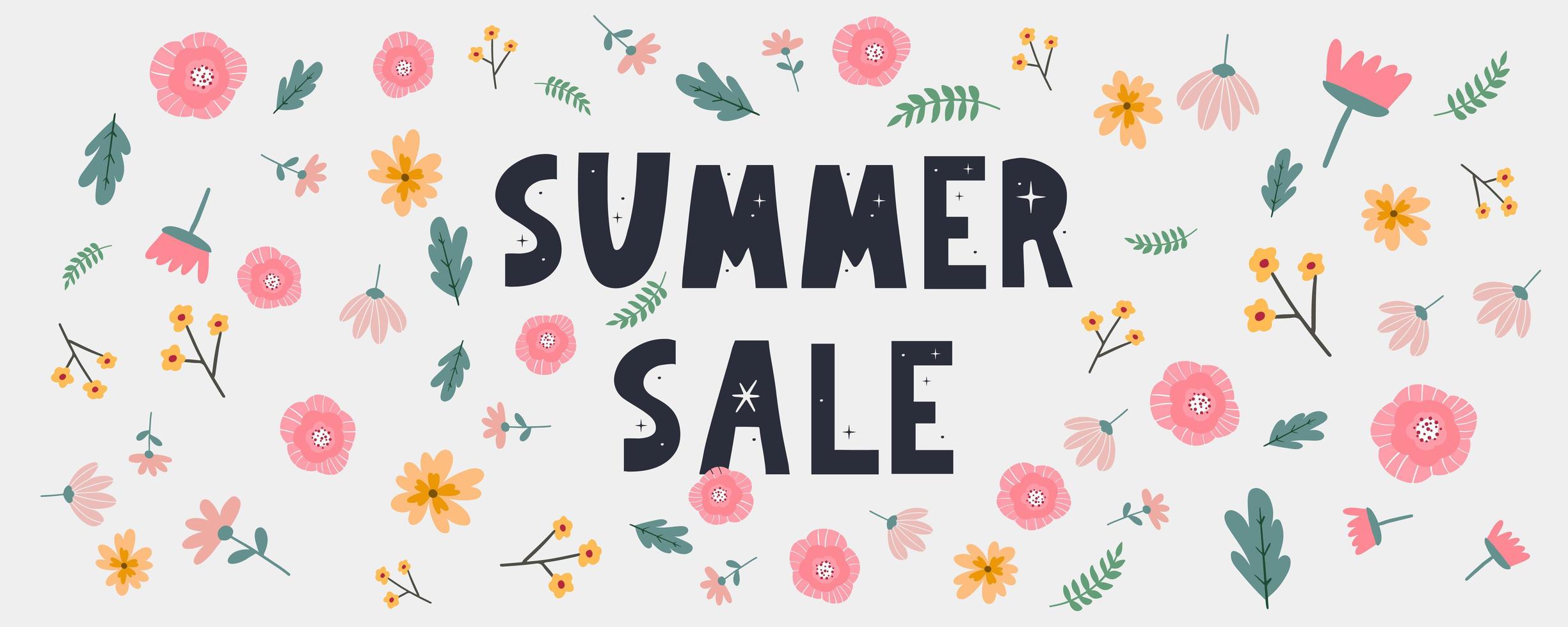 Banner de venta de verano con vector de letra de flores