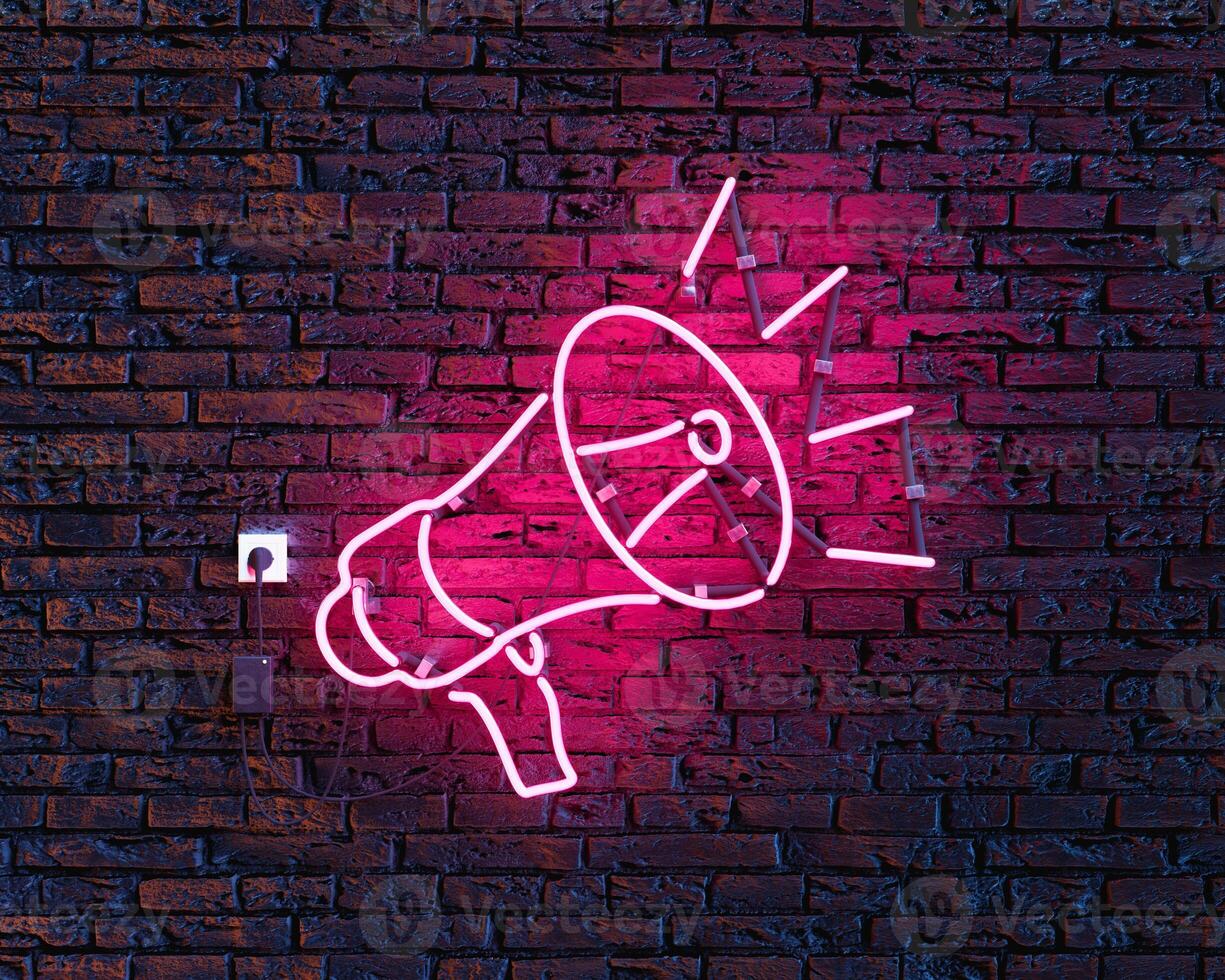 neon megaphone on brick wall photo