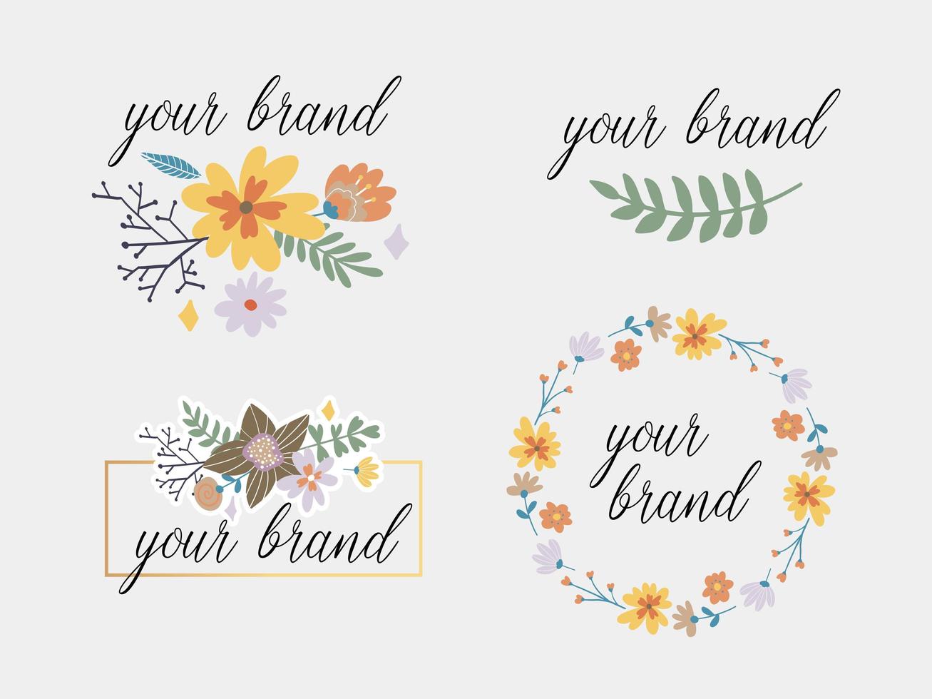 Floral Frame Collection. Set of cute retro flowers vector