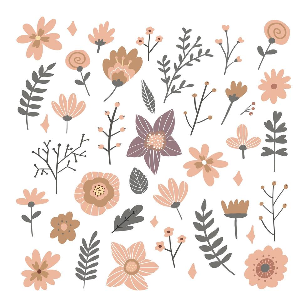 Floral Frame Collection. Set of cute retro flowers vector