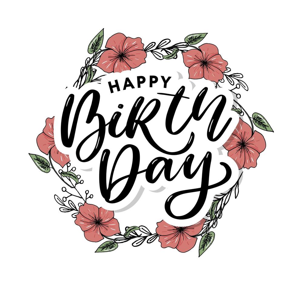 Beautiful happy birthday greeting card with flowers vector