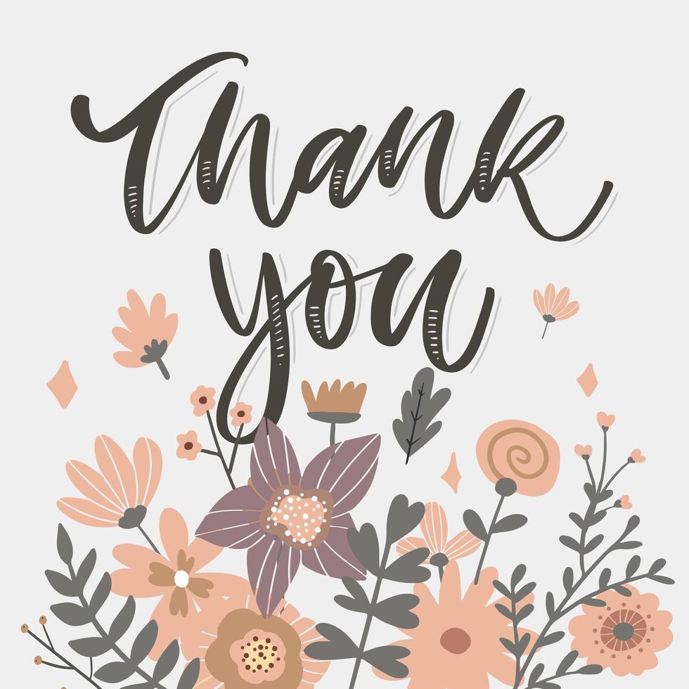 Cute Thank You Script Card Flowers Letter text vector