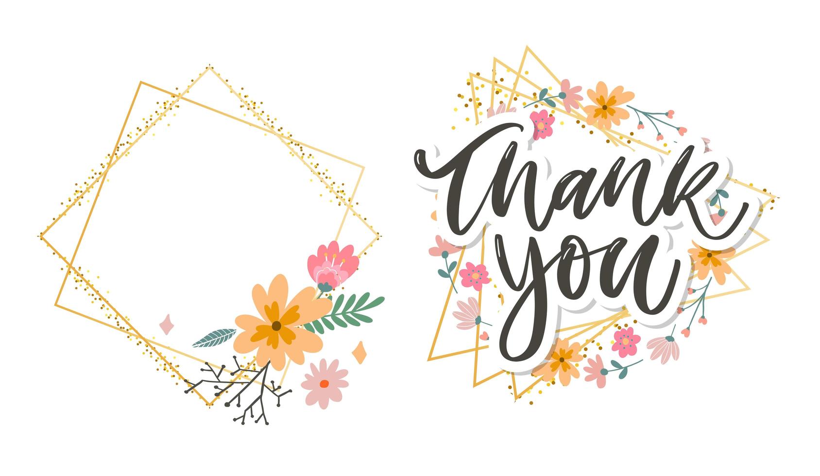 Cute Thank You Script Card Flowers Letter text vector