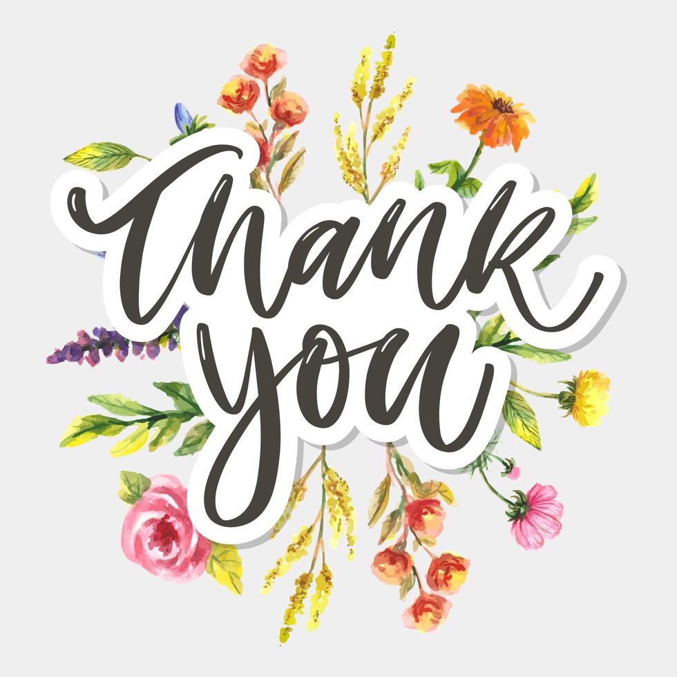 Cute Thank You Script Card Flowers Letter text 3434853 Vector Art at
