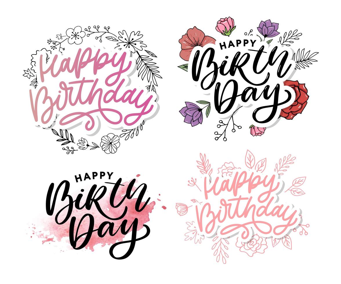 Beautiful happy birthday greeting card with flowers vector