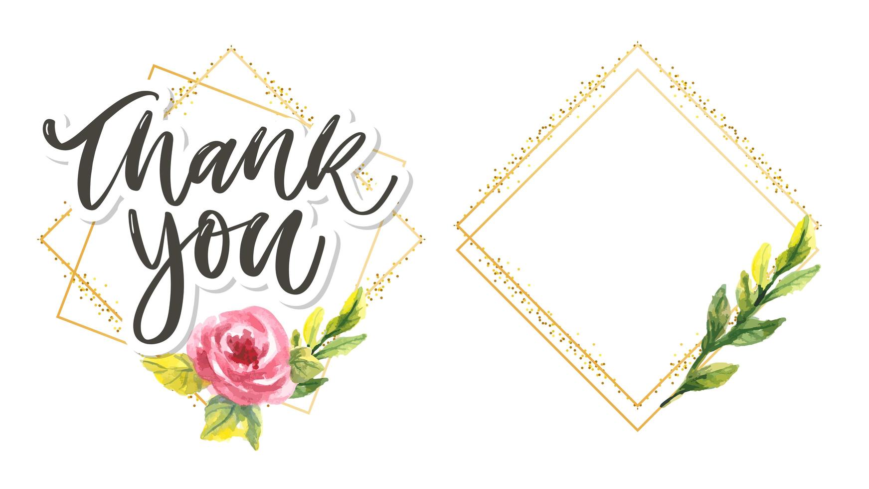 Cute Thank You Script Card Flowers Letter text vector