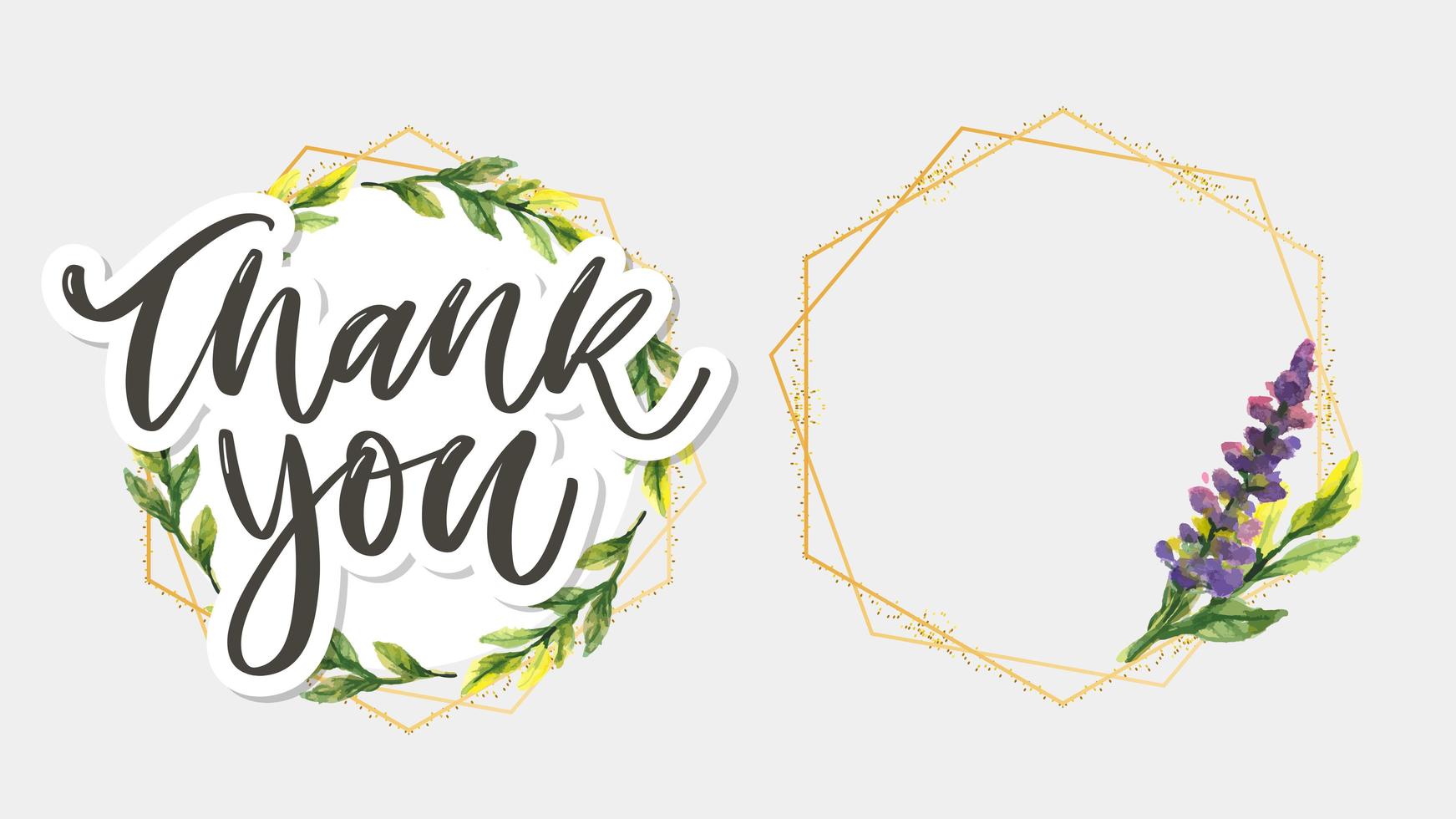 Cute Thank You Script Card Flowers Letter text vector