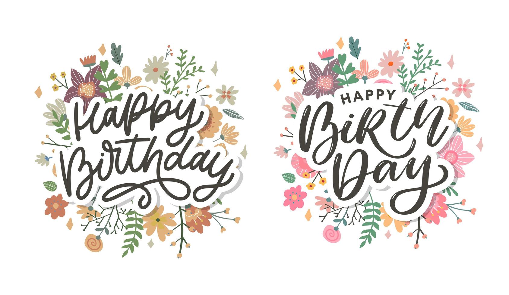 hermosa tarjeta de felicitación de feliz cumpleaños con flores vector