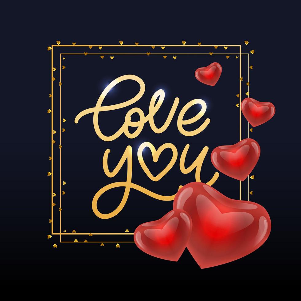 Valentine card Love you with calligraphic lettering vector