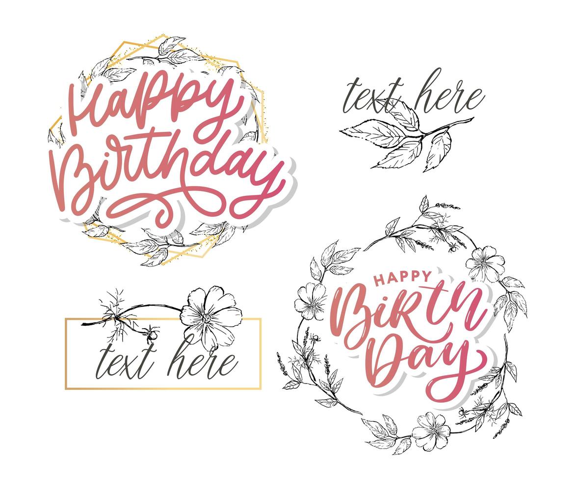 Beautiful happy birthday greeting card with flowers vector