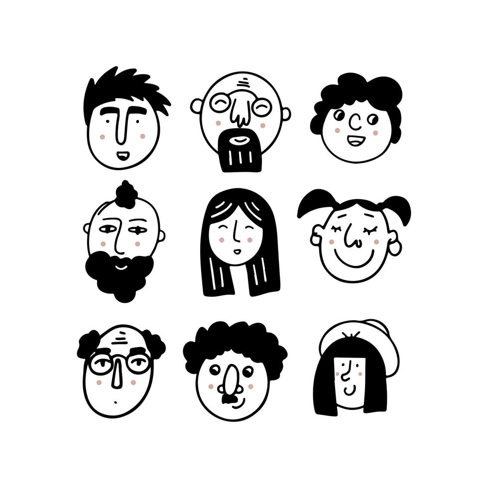 Set of human faces expressing positive emotions. Human faces vector