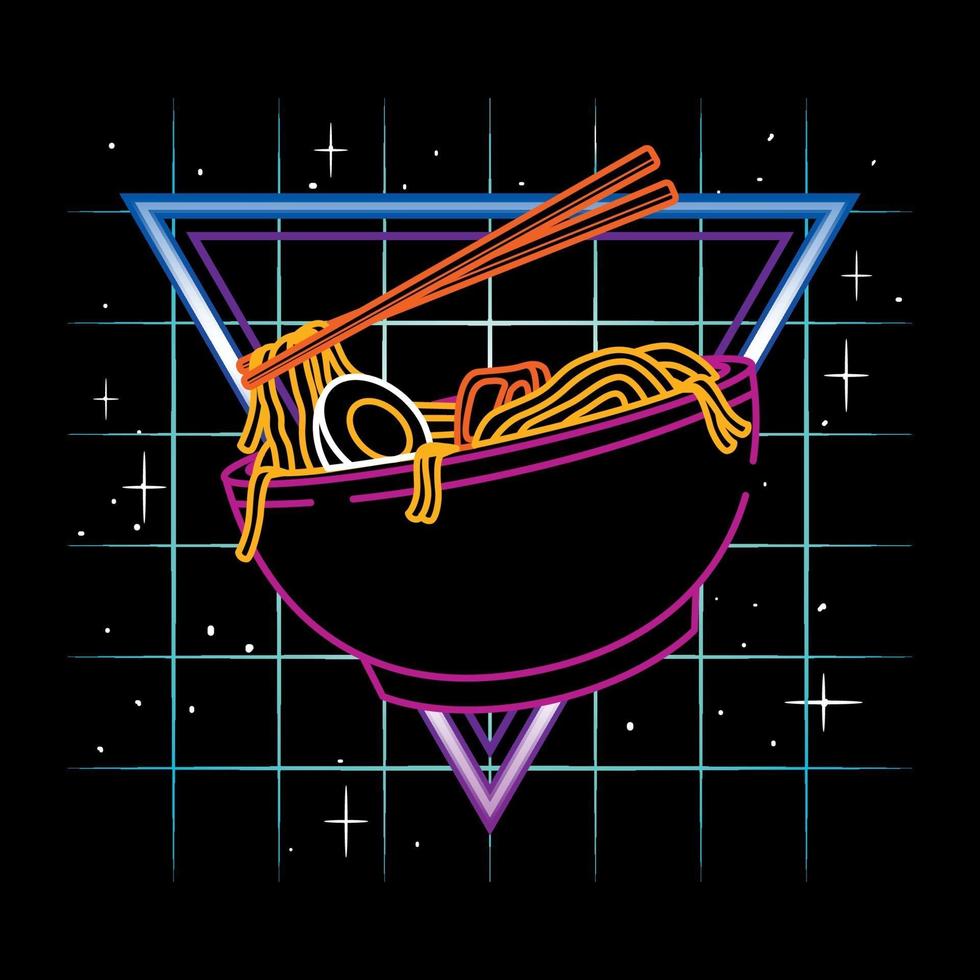 Vector Illustration ramen udon noodle vintage retrowave neon style