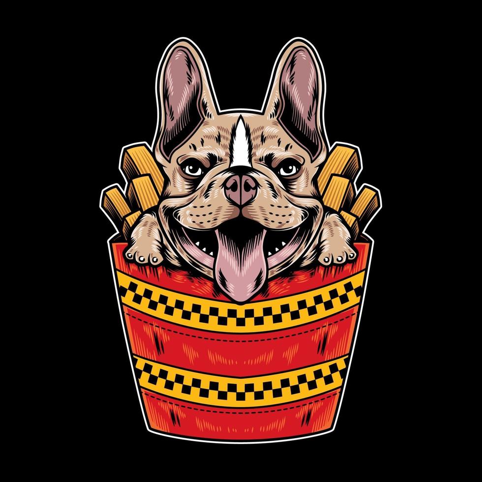 Ilustración vectorial de estilo de dibujos animados de comida rápida divertida de bulldog francés vector