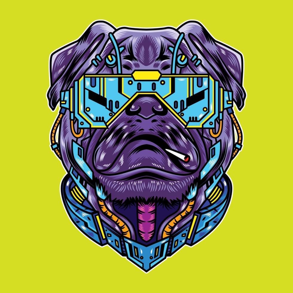 Vector Illustration pug dog cool futuristic cyberpunk cartoon style