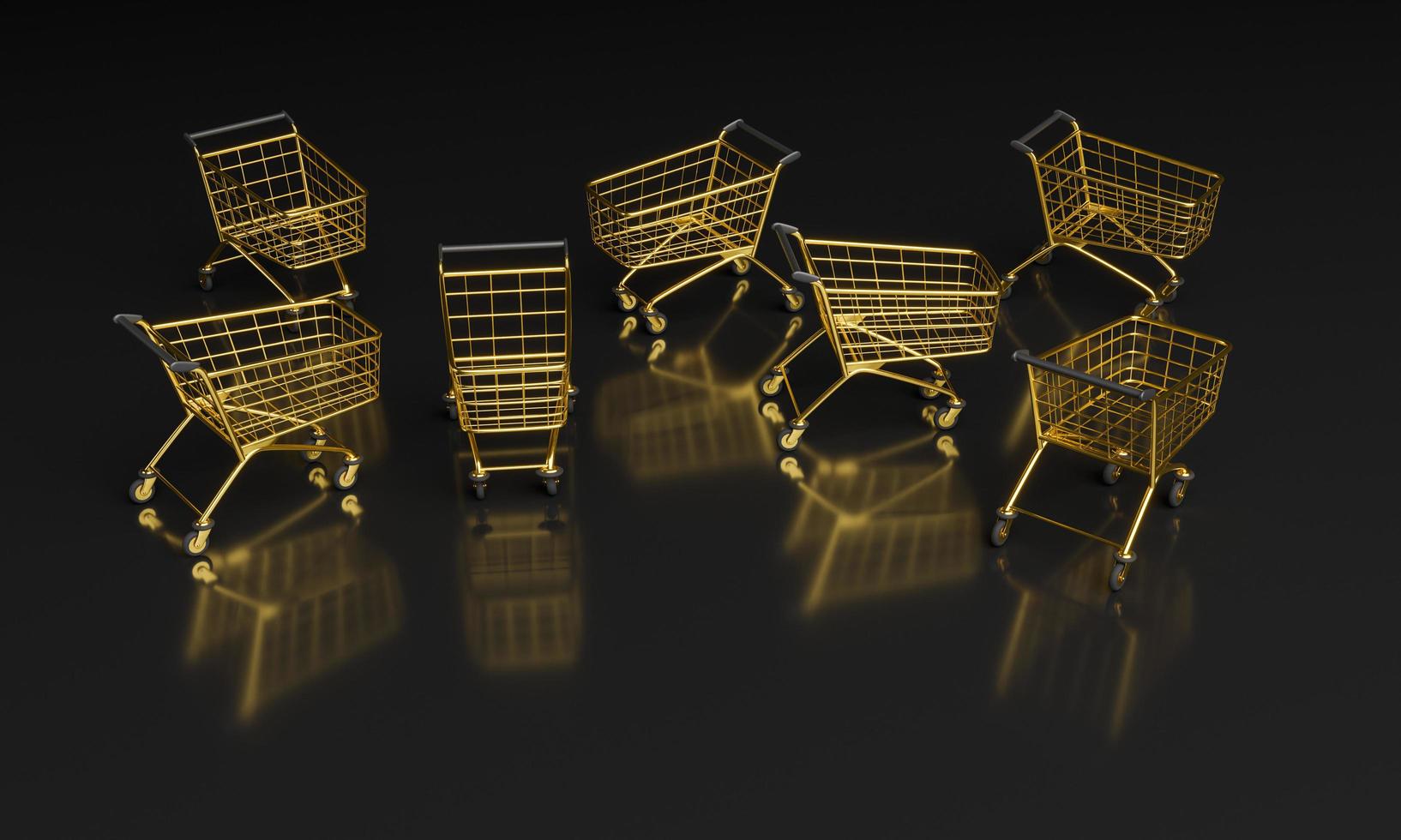 golden shopping carts on black background photo