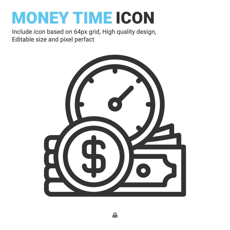 vector de icono de tiempo de dinero con estilo de contorno aislado sobre fondo blanco