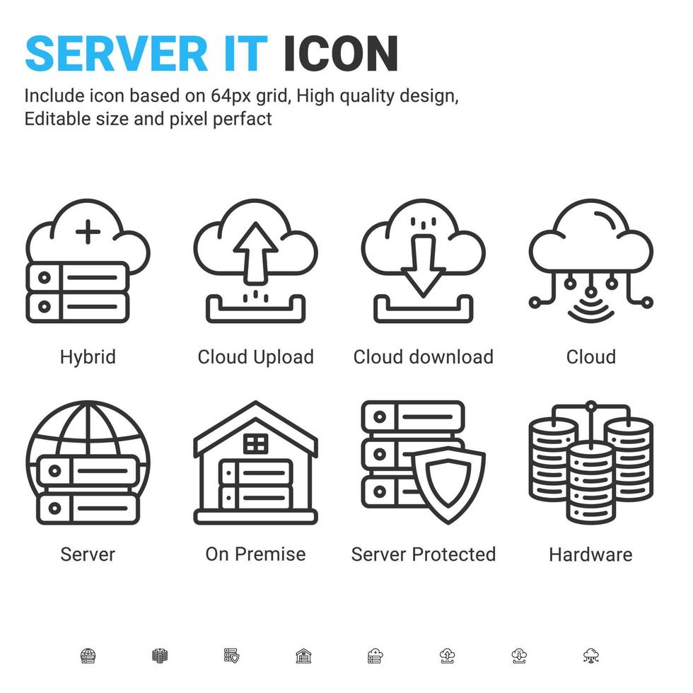 Server IT and technology icon set. Editable stroke vector