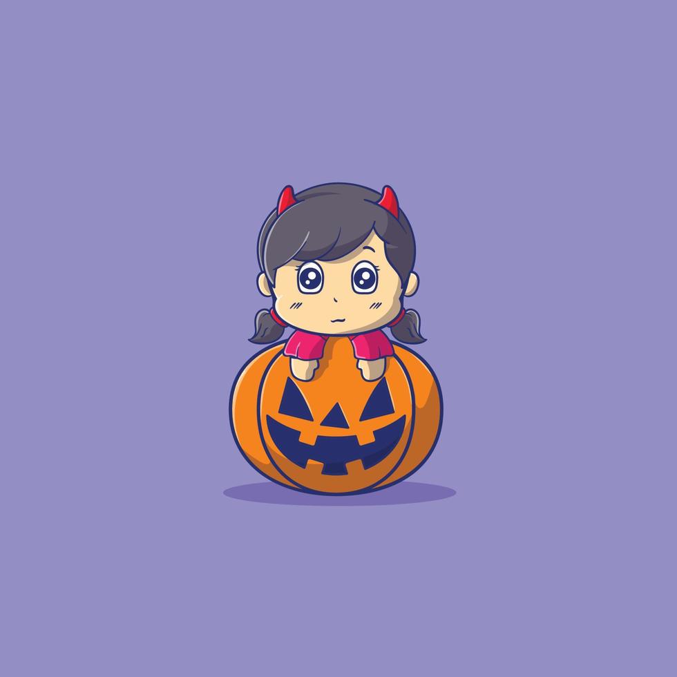niña sosteniendo calabazas trabajos de ilustración de halloween usando dracula vector