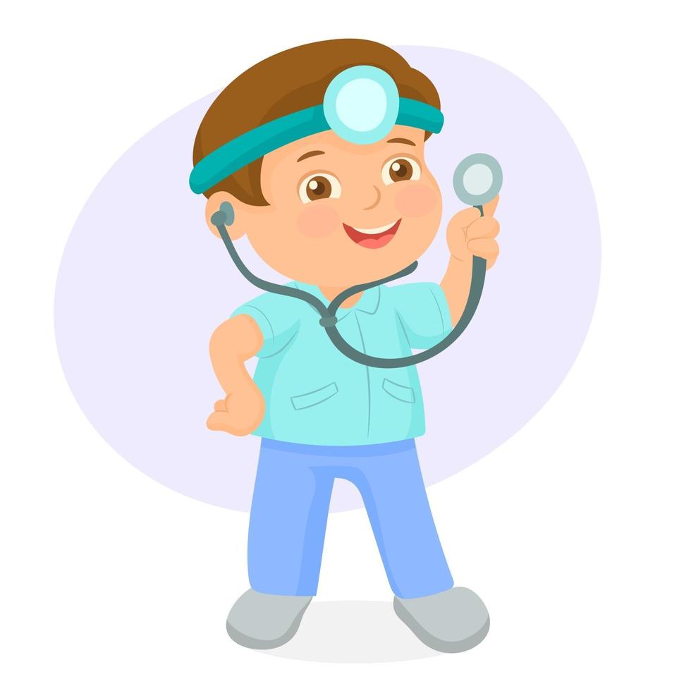 Uniformed doctor holding his stethoscope in hand vector