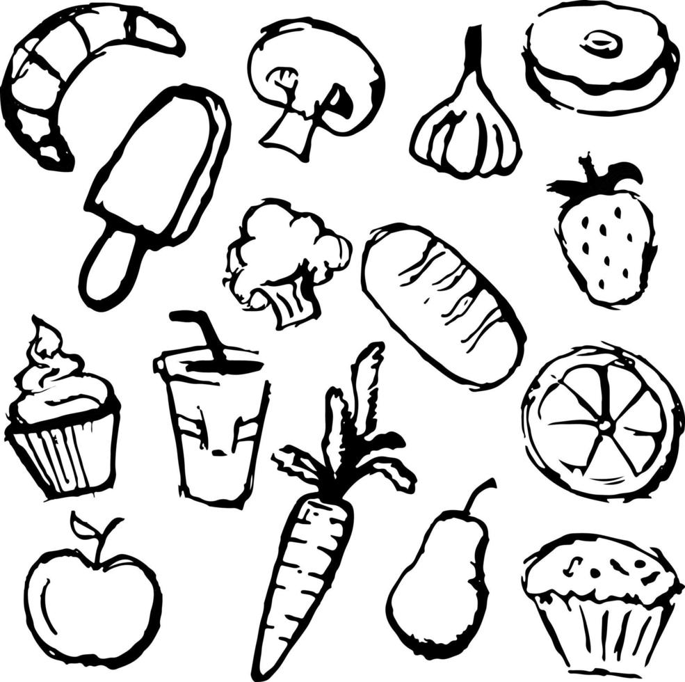 Vegetarian food set.Doodle vector with vegetarian food icons