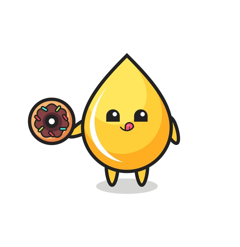 illustration of a honey drop character eating a doughnut vector