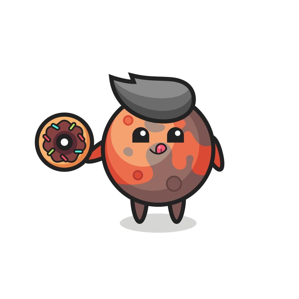 illustration of a mars character eating a doughnut vector