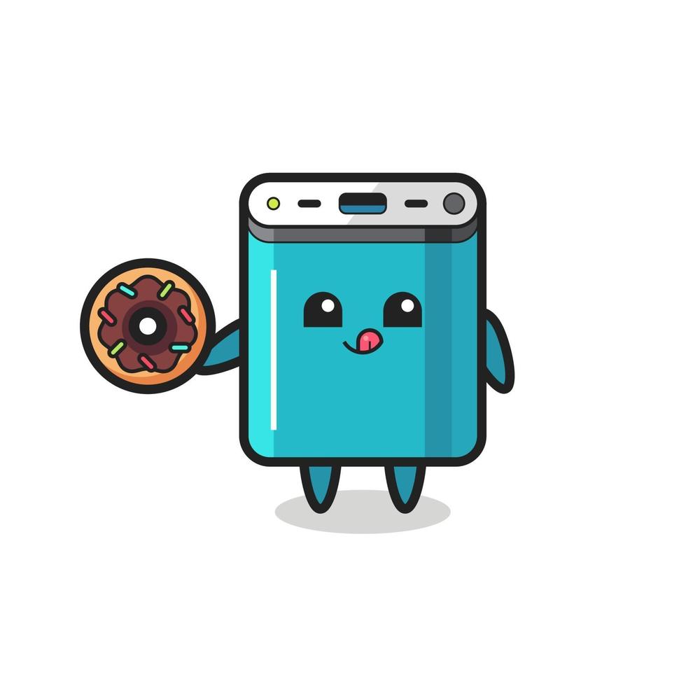 illustration of a power bank character eating a doughnut vector