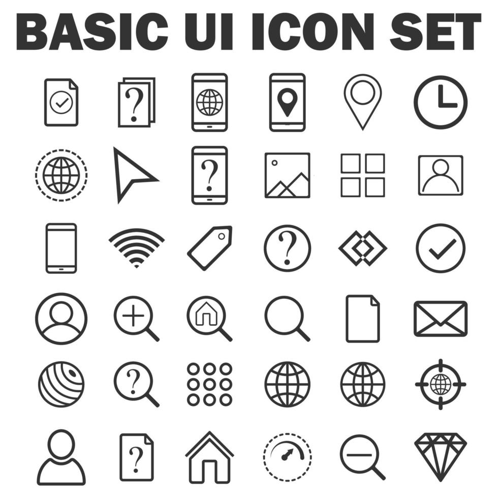 vector de conjunto de iconos de línea de interfaz de usuario básica