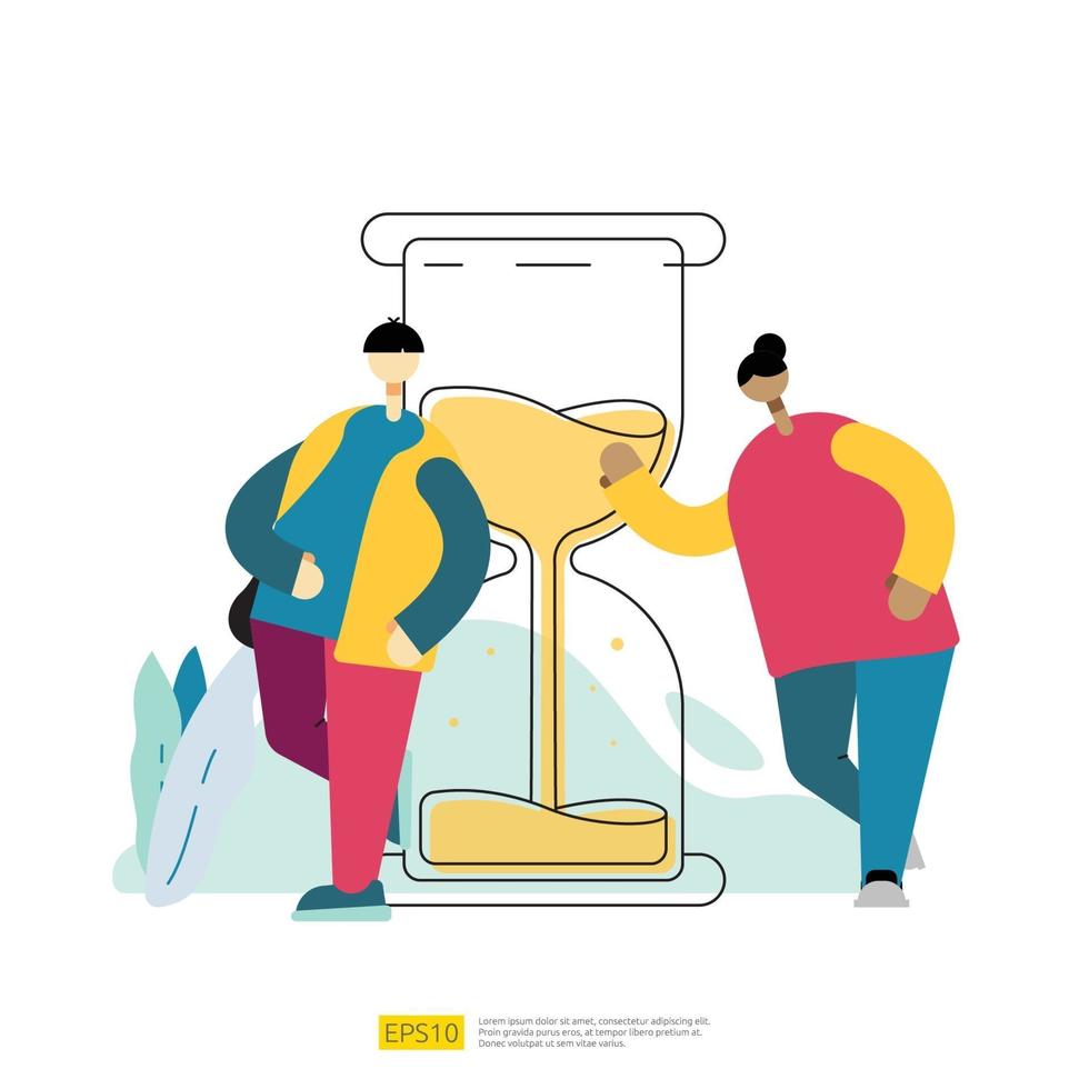 time management and organize schedule with hourglass and character vector