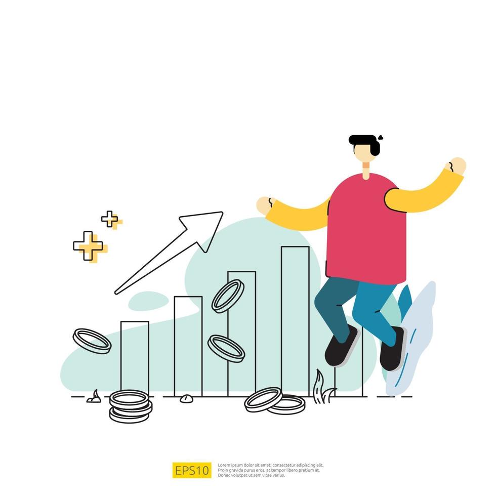 increase growth business profit with arrow up graph chart, dollar coin vector