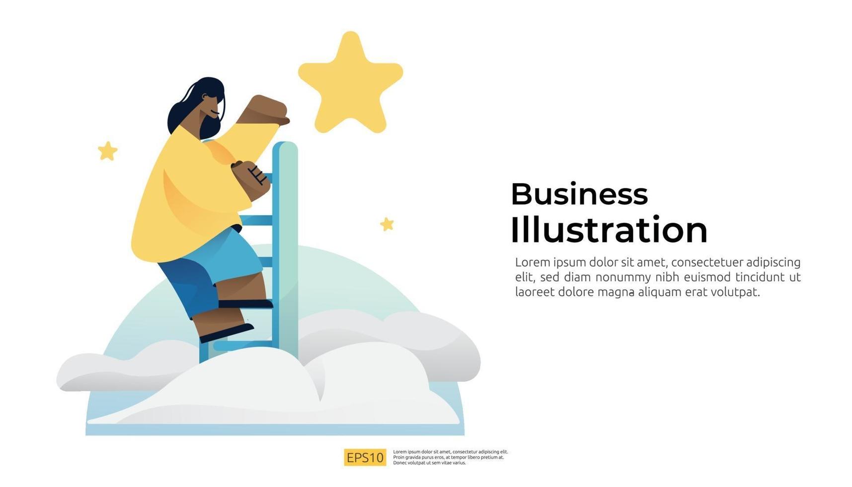 businessman standing on ladder stairs and reaches the star on the sky vector