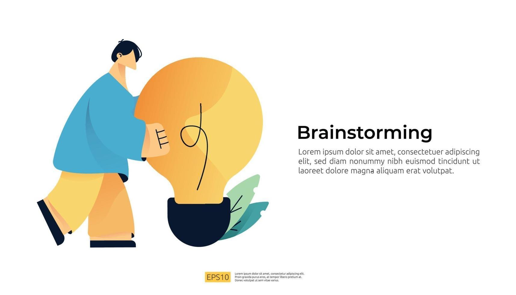 male character holding active light bulb. Concept of brainstormin vector