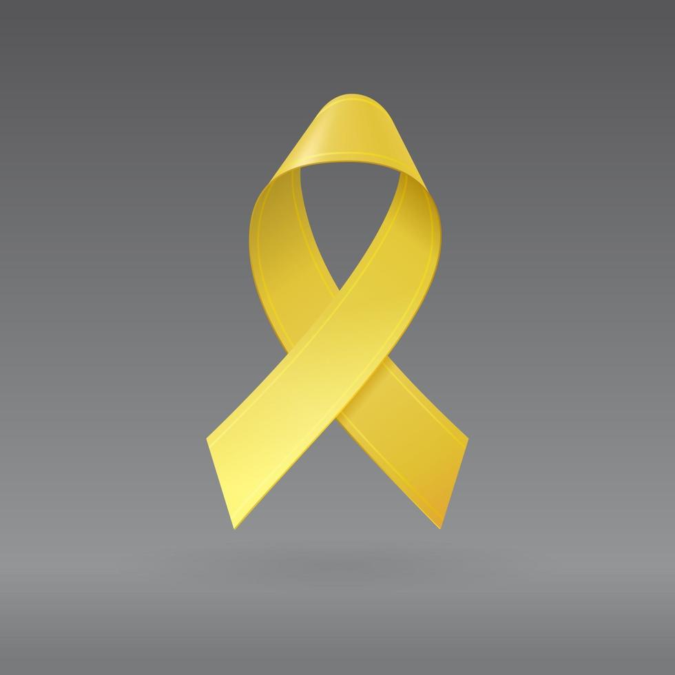 Realistic Yellow Ribbon. Childhood Cancer Awareness symbol vector