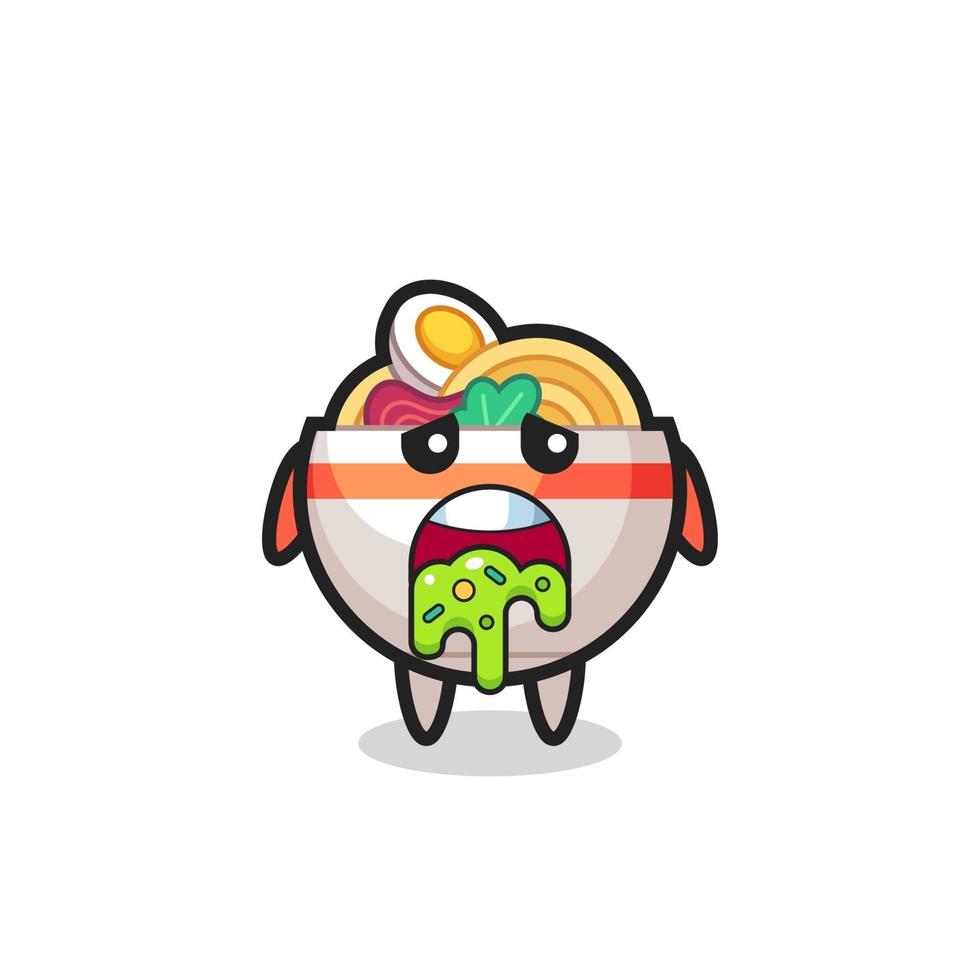 the cute noodle bowl character with puke vector