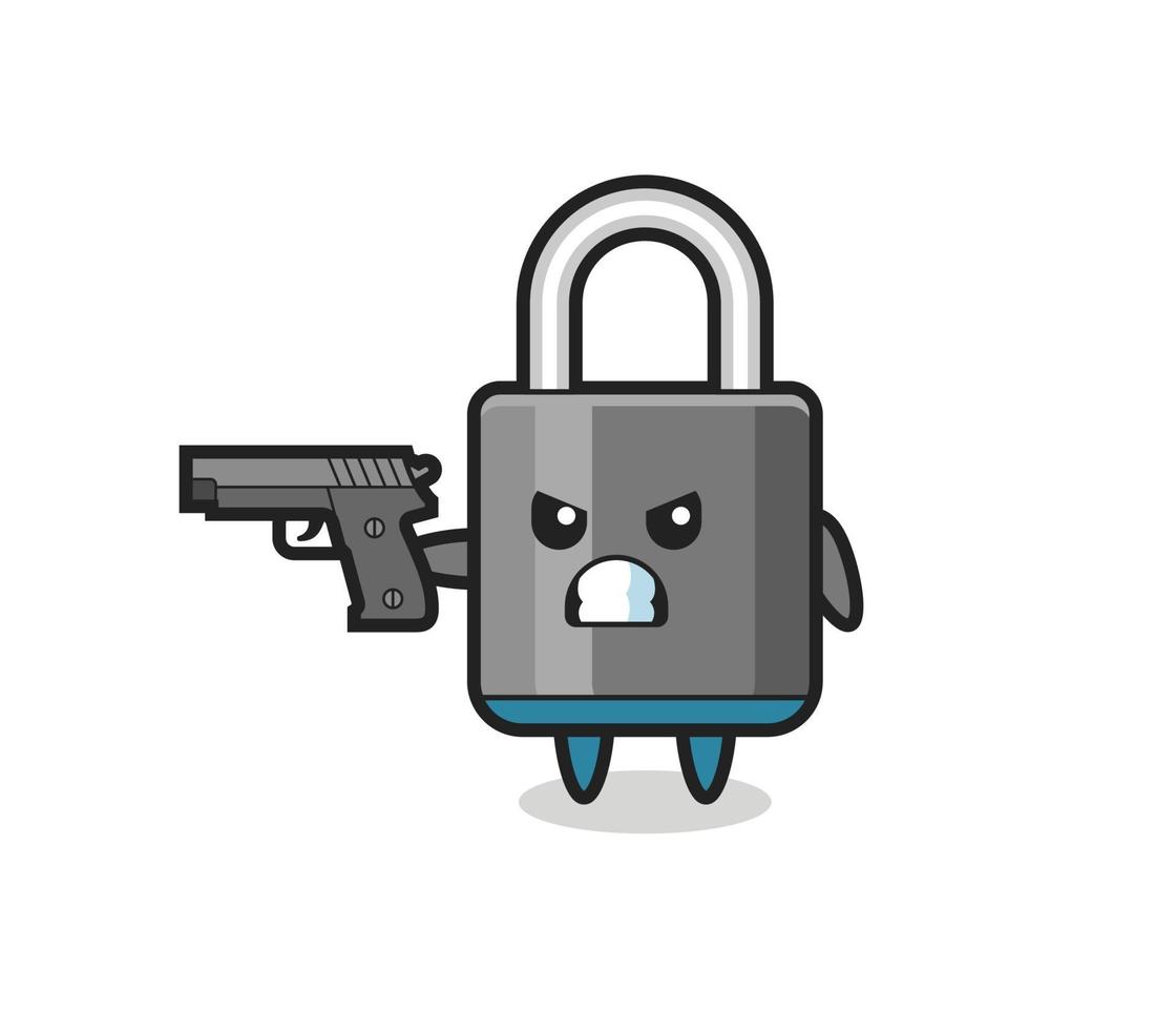 the cute padlock character shoot with a gun vector