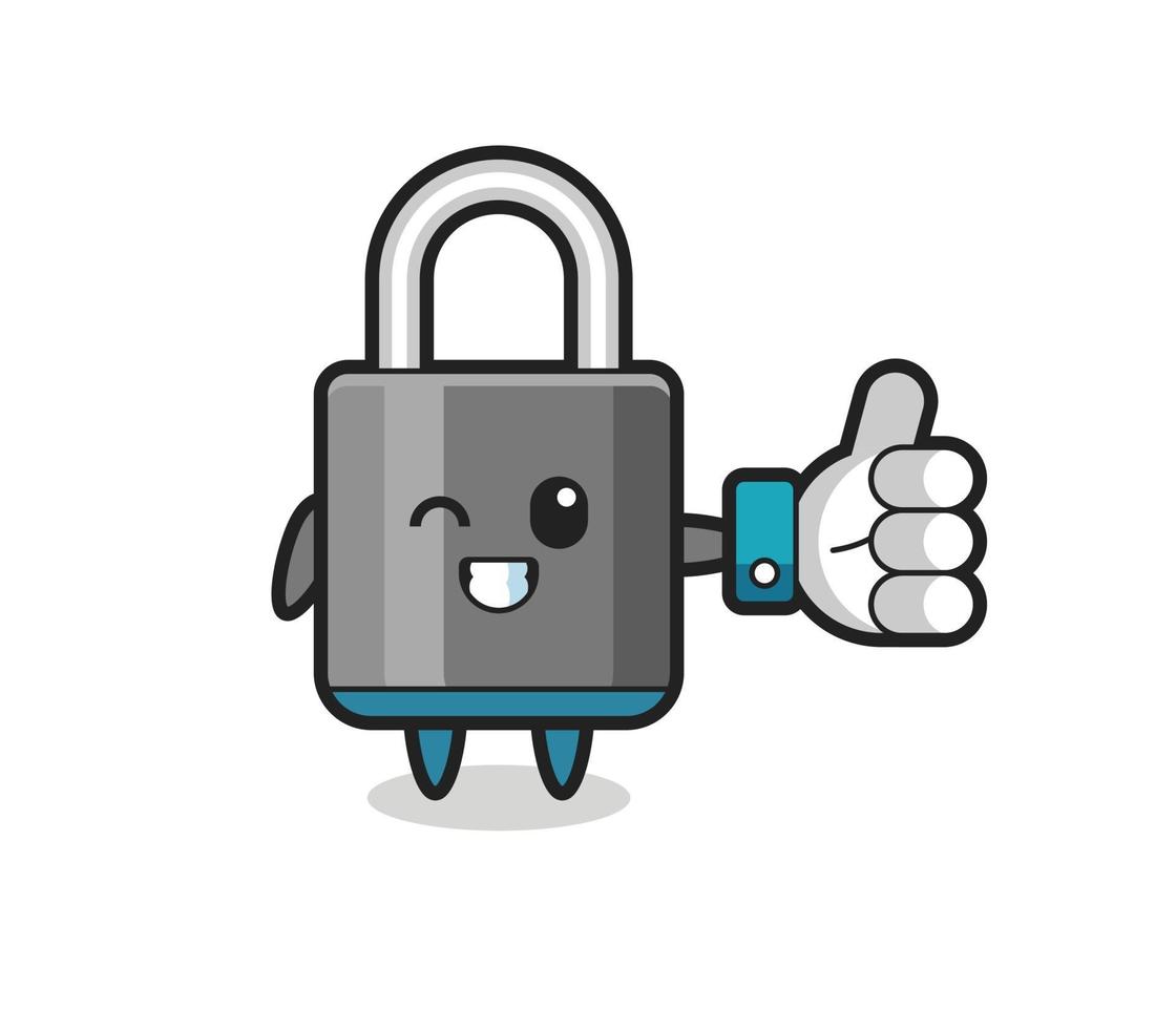 cute padlock with social media thumbs up symbol vector