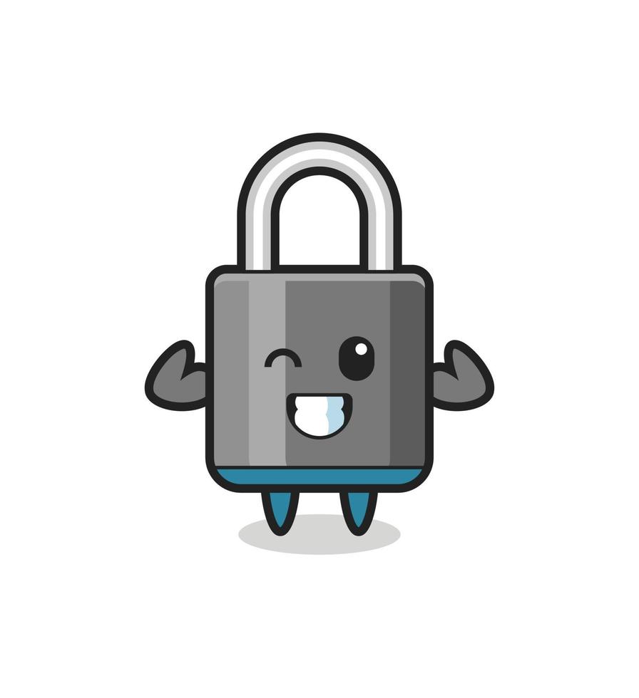 the muscular padlock character is posing showing his muscles vector