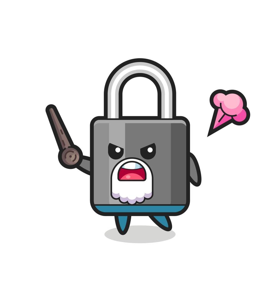 cute padlock grandpa is getting angry vector